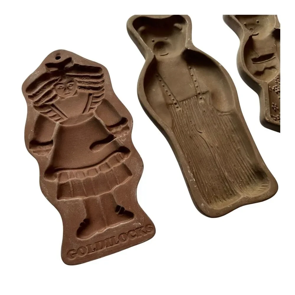 Hartstone Stoneware Cookie Molds Goldilocks Papa Mama Baby Bear Lot of 4‎